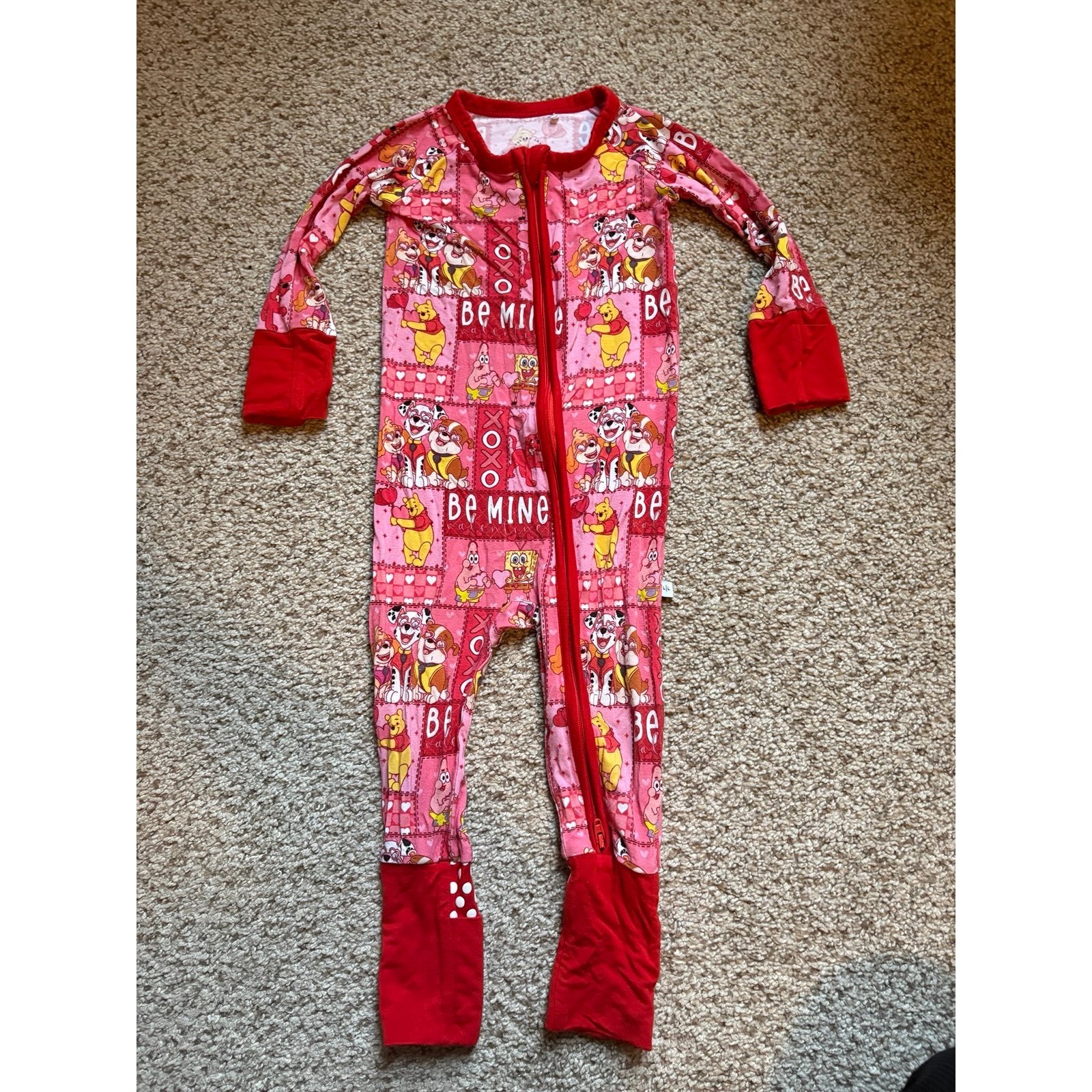 Lullaby Land Red Bamboo Zippy 6-12 Months Spongebob, Paw Patrol, Winnie The Pooh